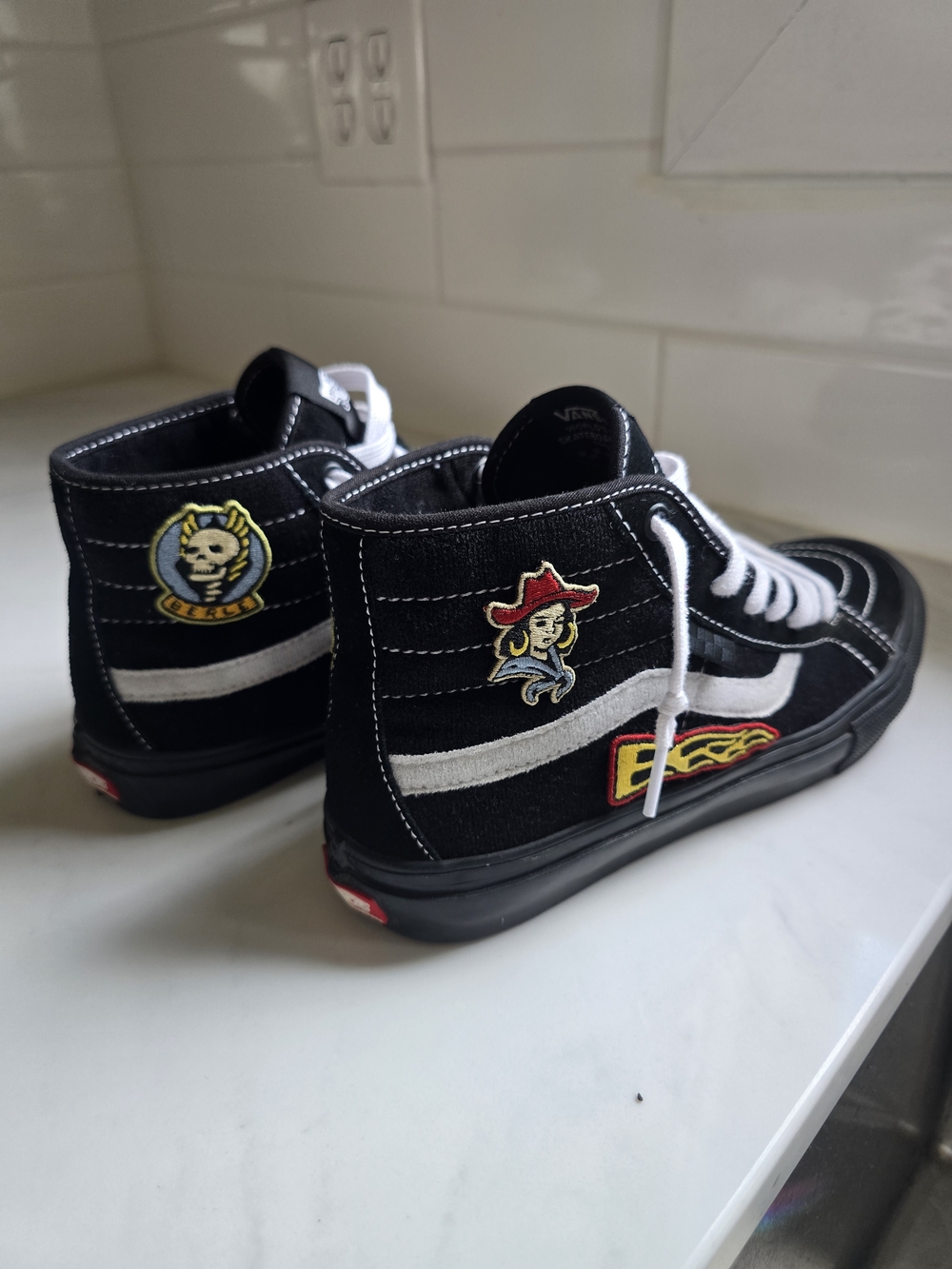Vans Sk8-Hi Black Suede Sneakers with Patches
